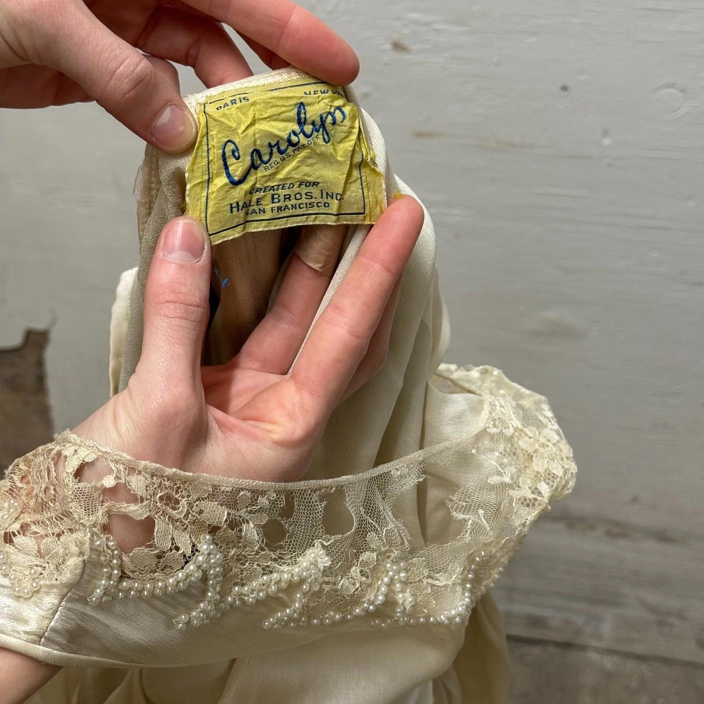 Antique 1920s Silk & Lace White Pearl Robe de Style Flapper Dress Bridal Wedding