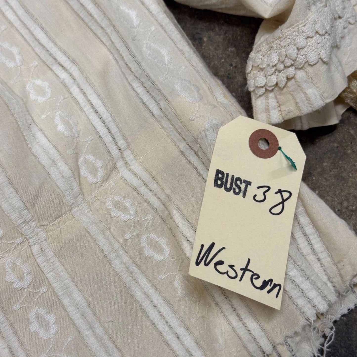 Vintage Film Costume 40s 50s Does Victorian Antique Style Ivory Striped Blouse M