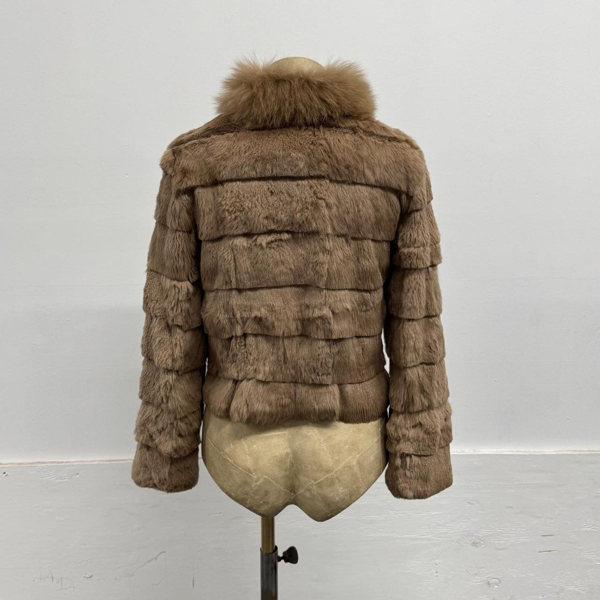Vintage Y2K Light Brown Rabbit & Fox Fur Jacket Coat