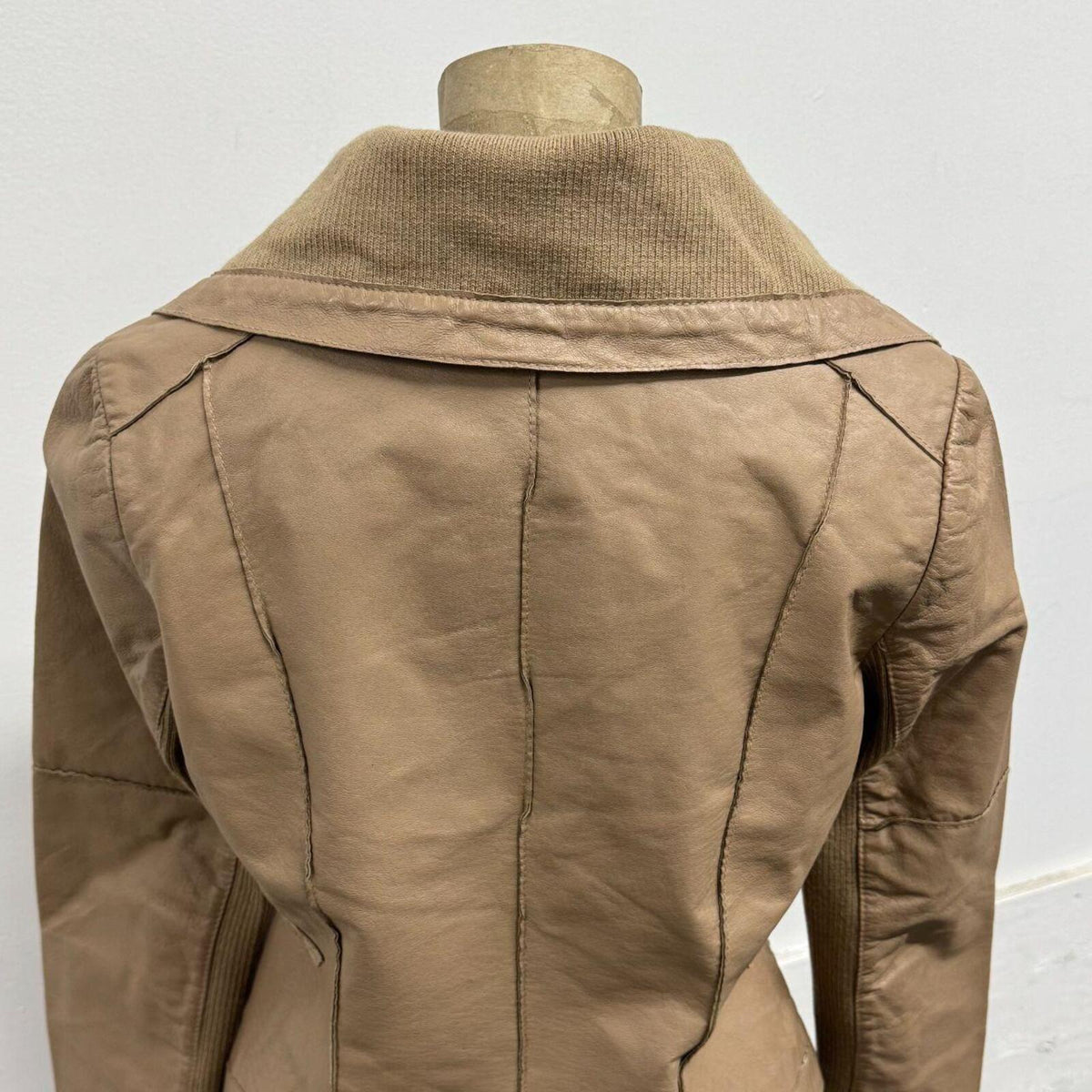 Vintage Tan Big Collar ONLY Asymmetric Avant Garde Leather Jacket