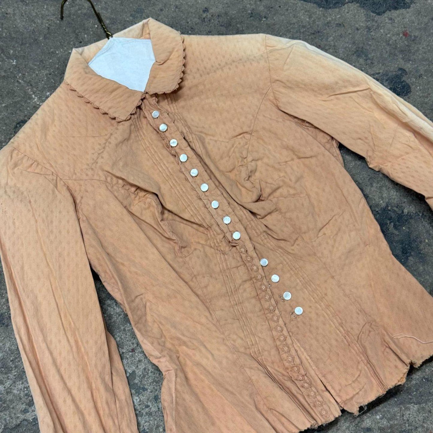Vintage Film Costume 40s 50s Does Victorian Antique Style Tan Blouse XS