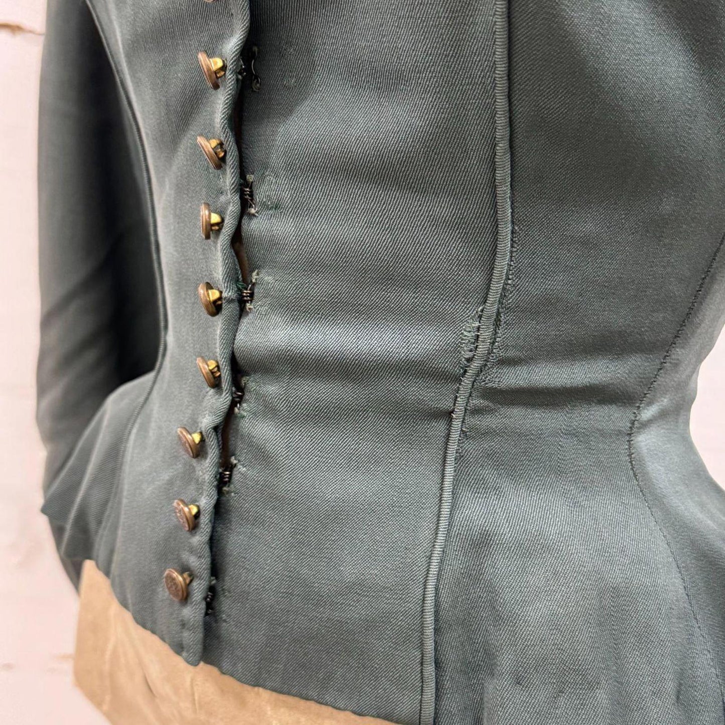 Vintage Dark Green Victorian Style Peplum Bodice 50s does 1800s Film Costume