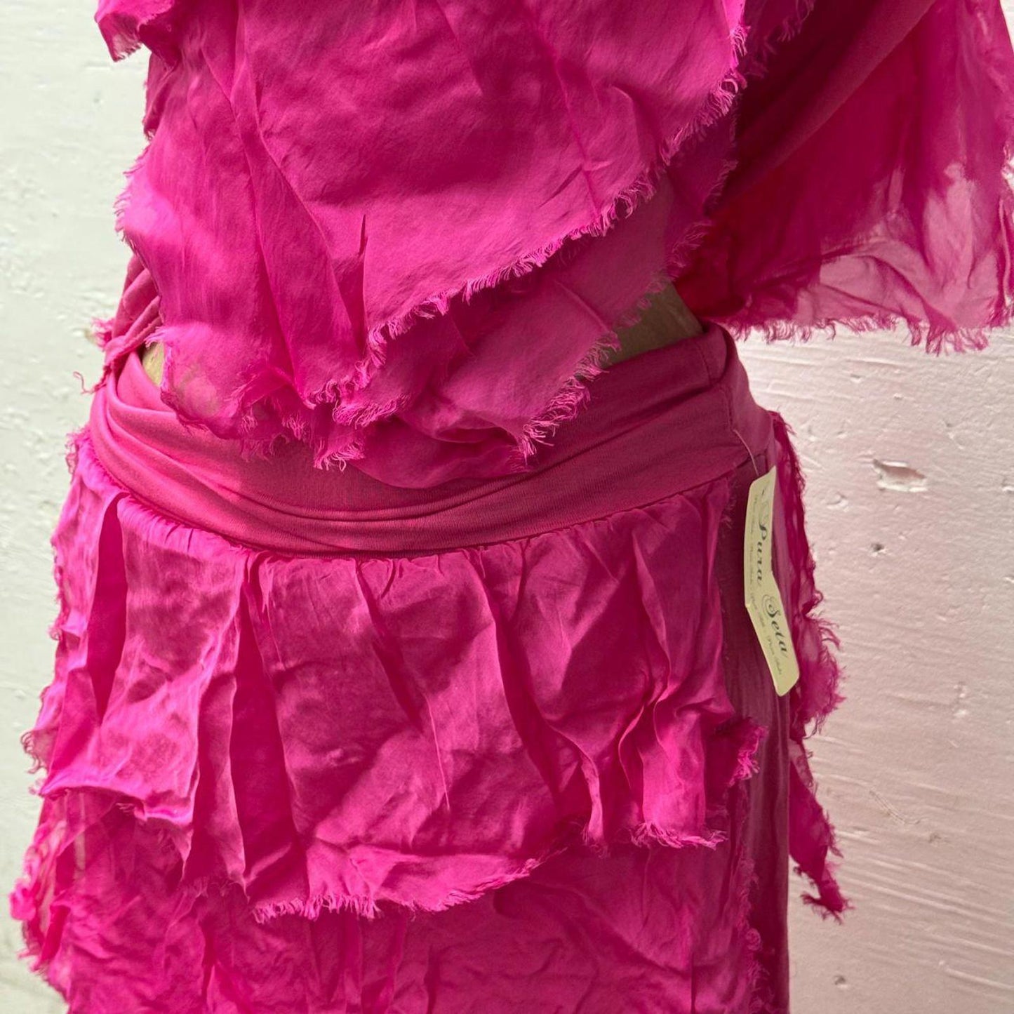 Vintage Pura Seta Y2K Pink Ruffled Silk 2-Piece Set S/M