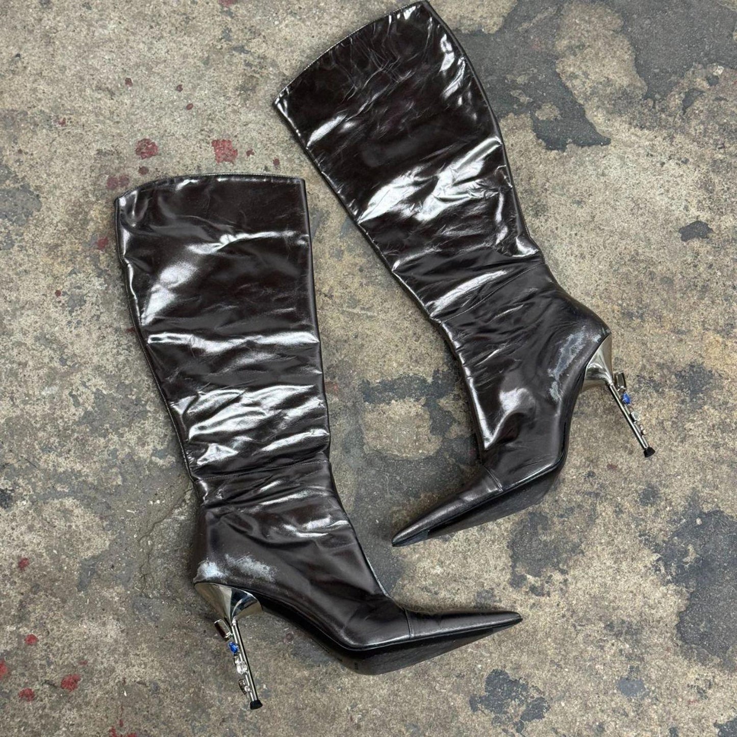 Y2K Vintage Archival Cesare Paciotti Jeweled Silver Metallic Stiletto Boots
