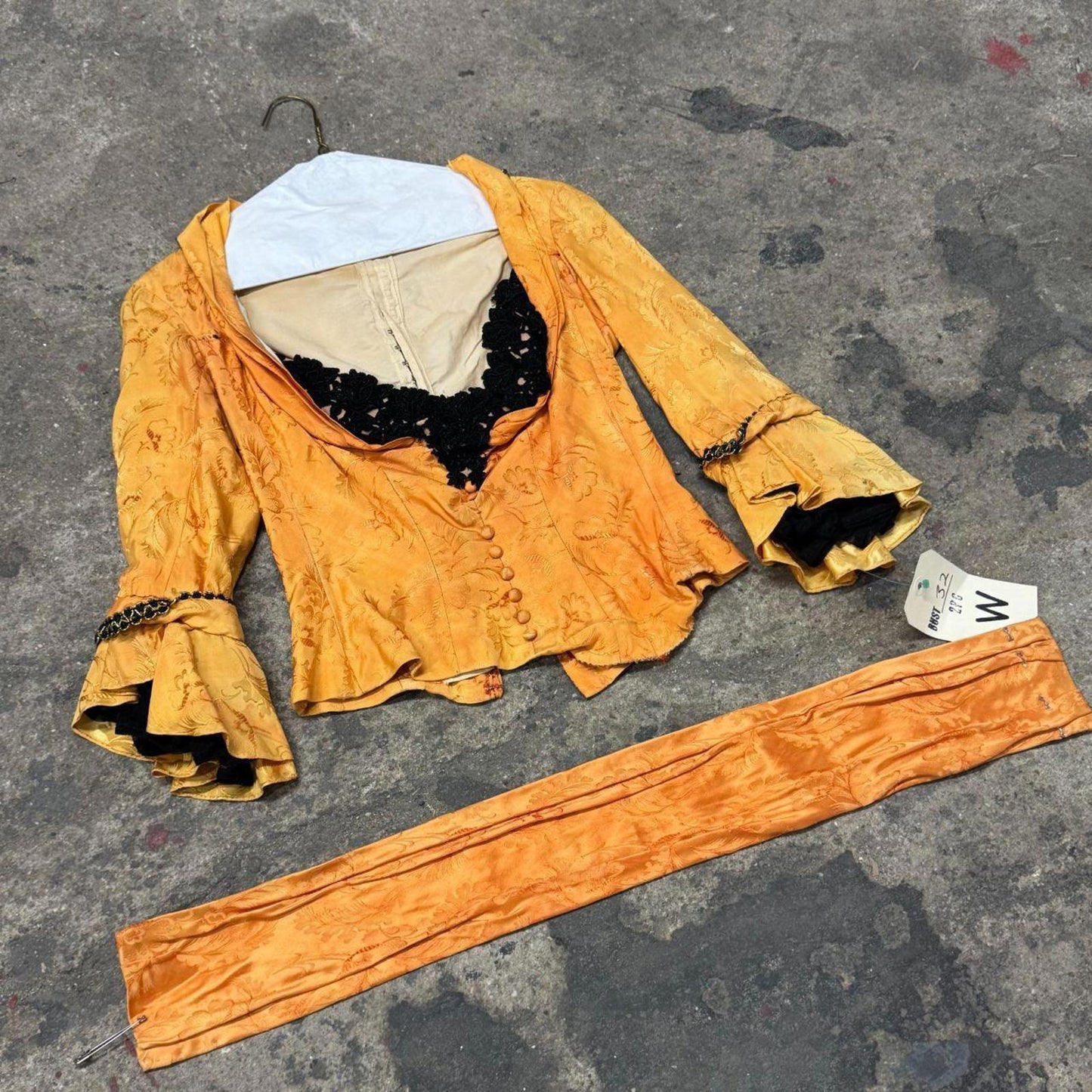 Vintage Film Costume 40s 50s Does Victorian Antique Style Gold Brocade Bodice XS