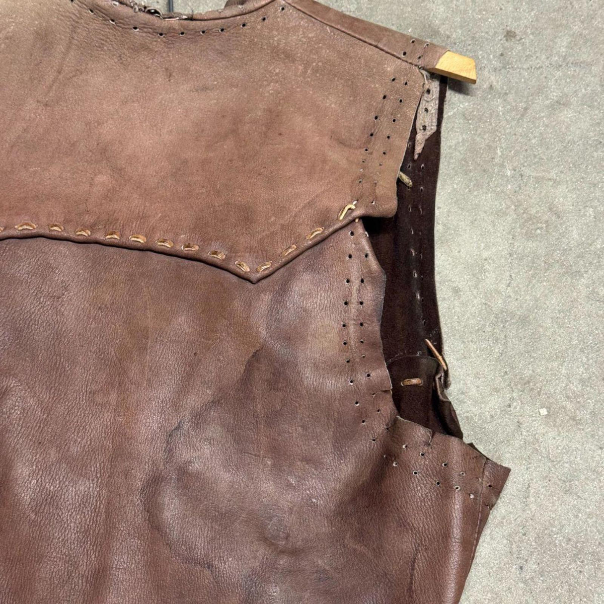 Vintage 60s 70s Leather Western Film Costume Vest Brown Thrashed Distressed