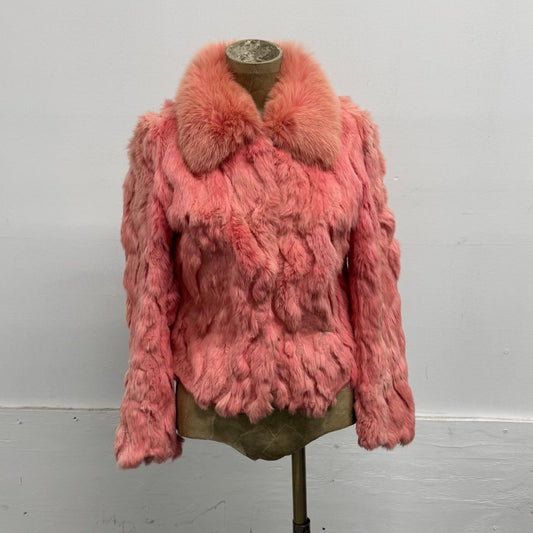 Vintage Y2K Pink Rabbit & Fox Fur Jacket Coat