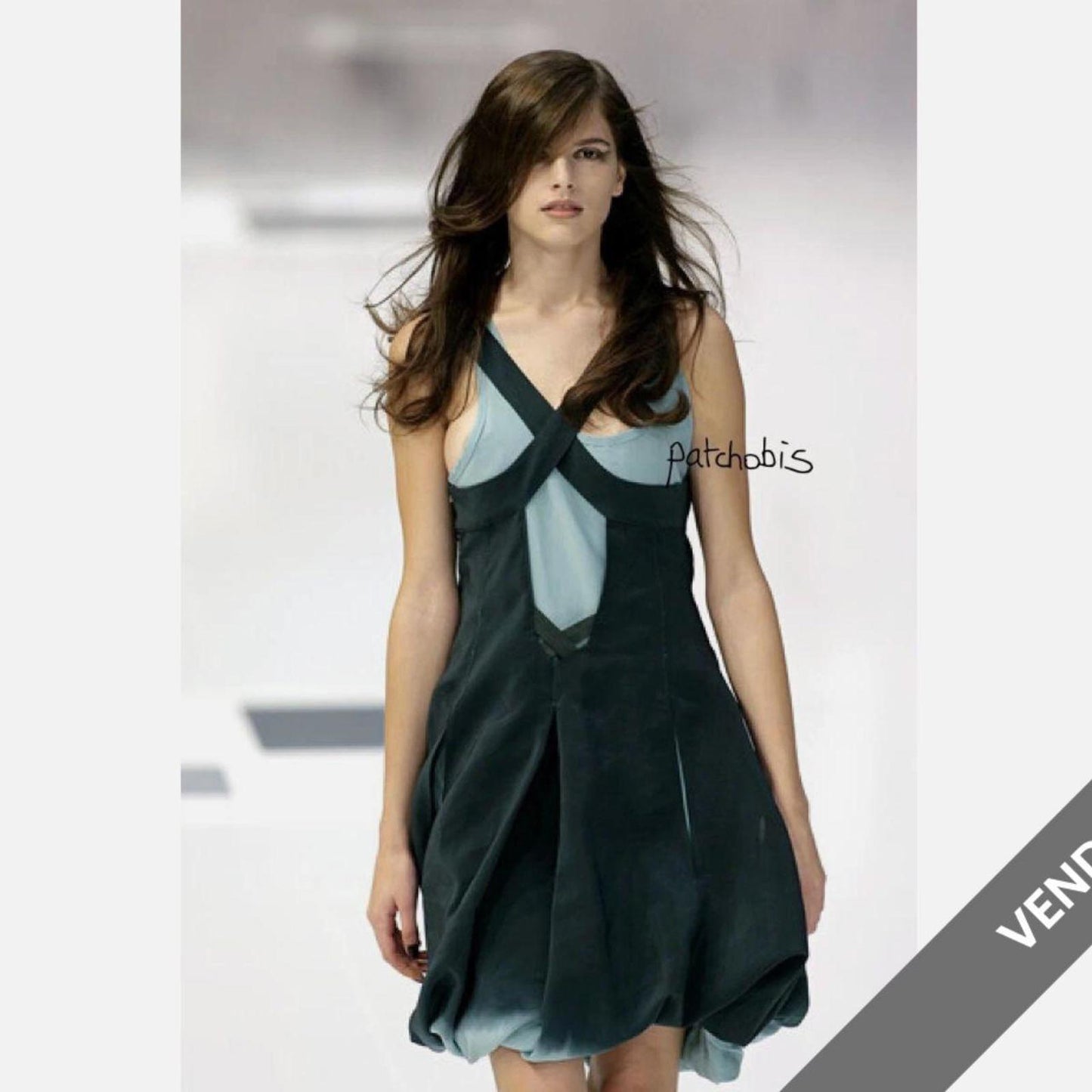 RUNWAY Black and Silver Silk Girbaud Dress - Made in Italy