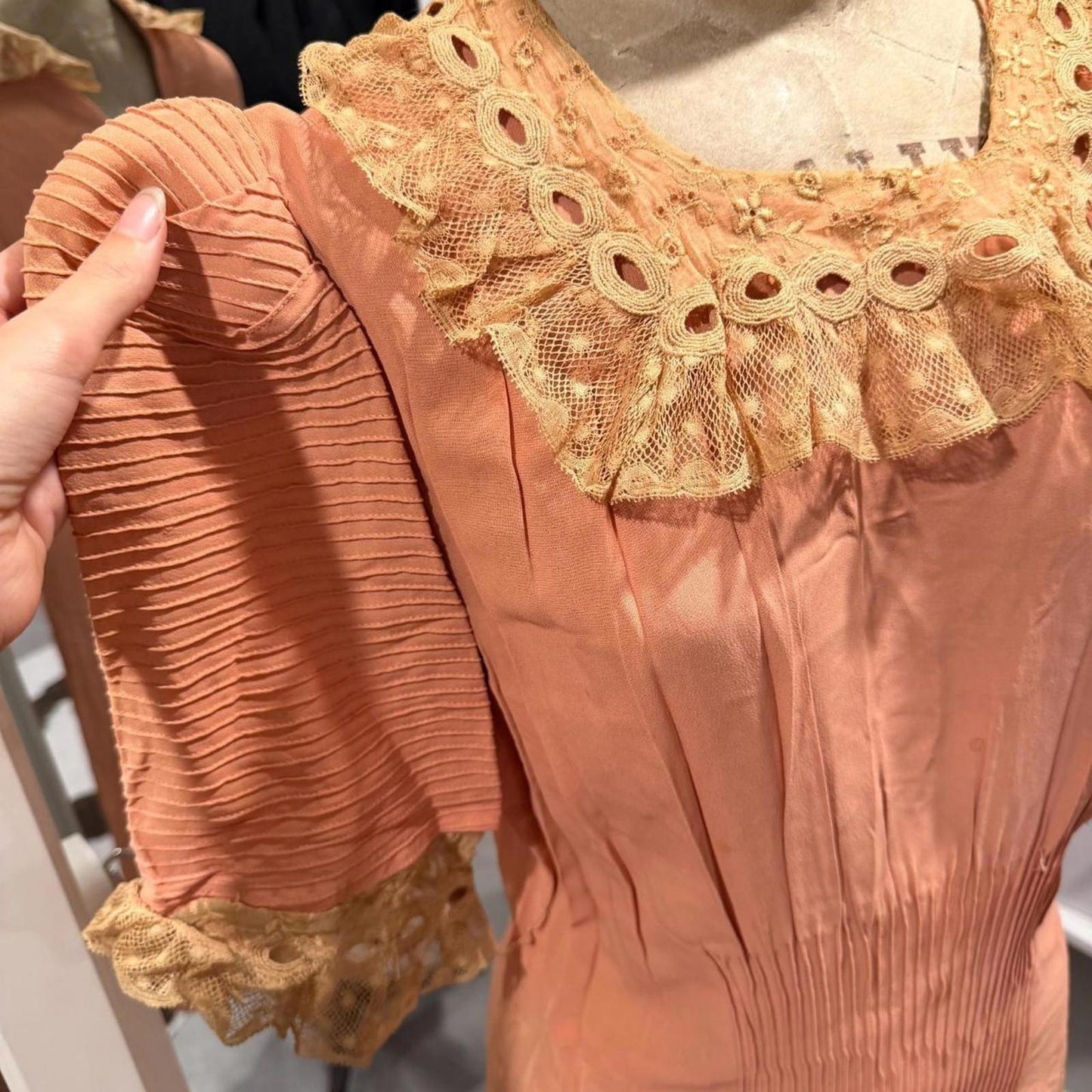 OOAK 1930s Antique Vintage Peach Pink Silk Day Dress