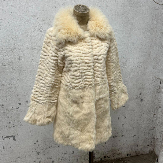 Vintage Y2K Cream Rabbit & Fox Fur Coat