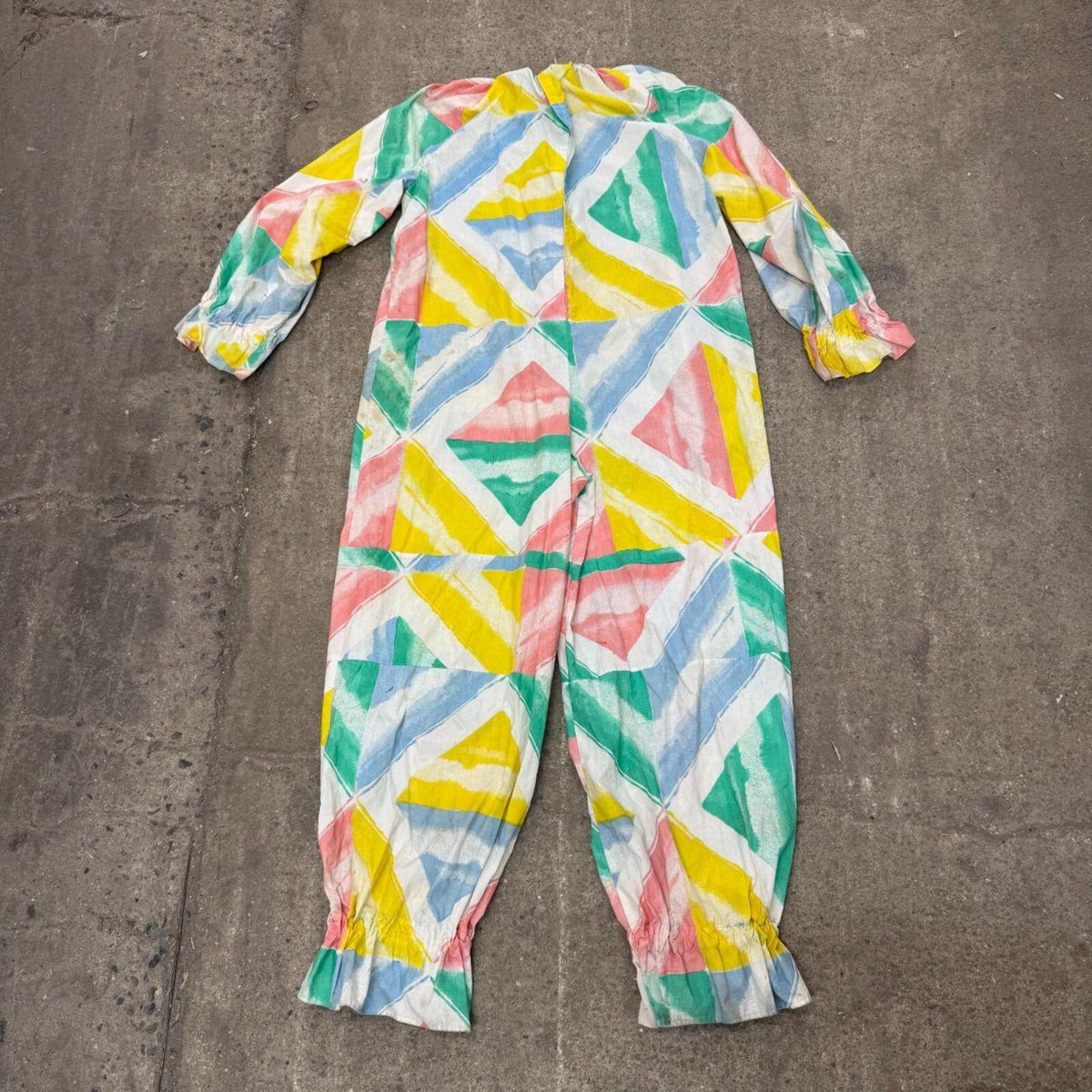 Vintage 1970s Homemade Pastel Geometric Clown Costume Set