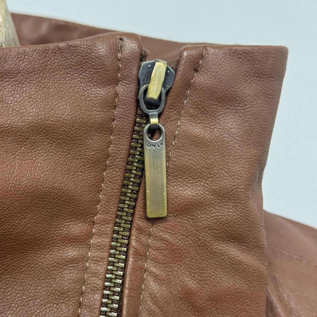 NWT Vintage ONLY Chestnut Leather Funnel Neck Jacket