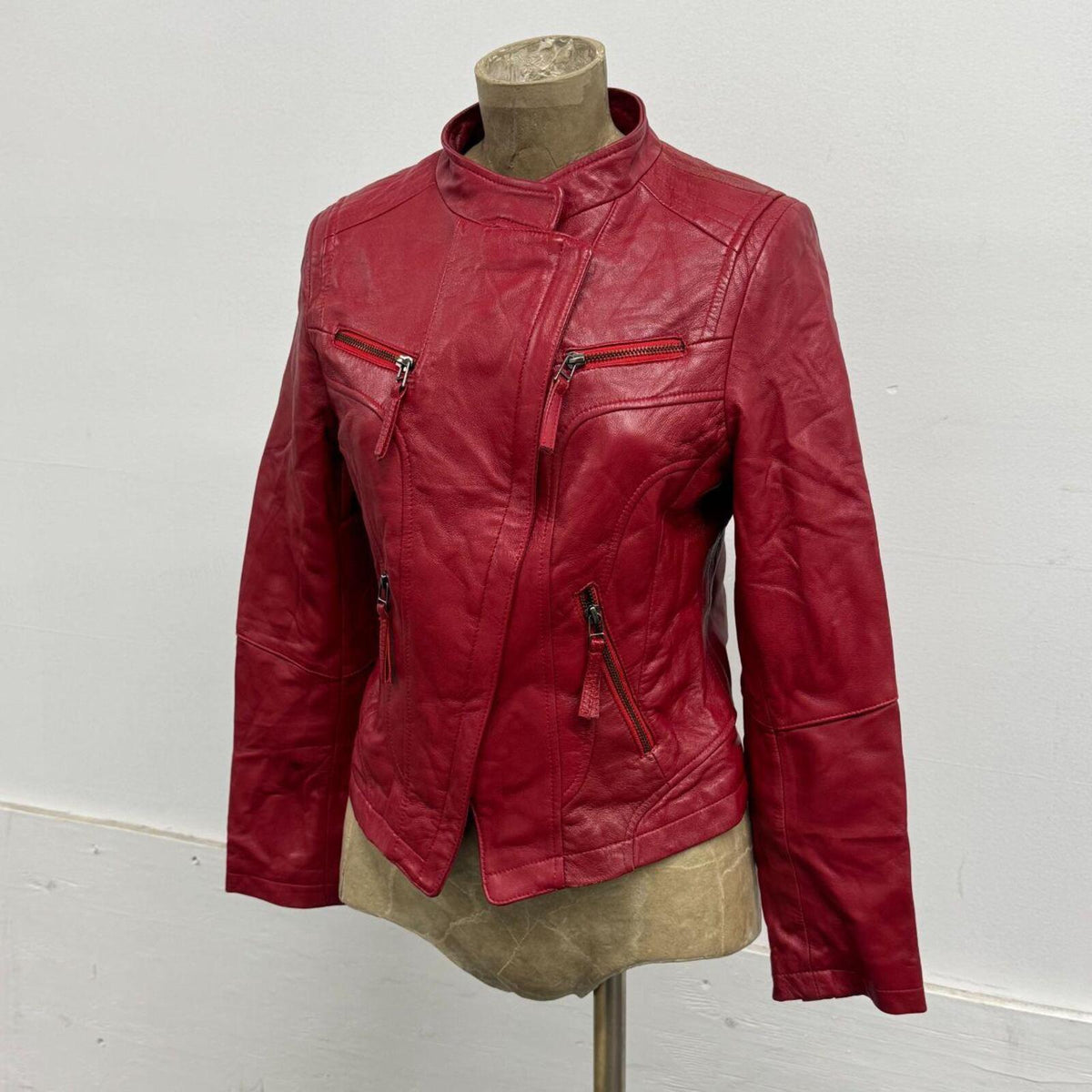 Vintage Red Moto Leather Racing Jacket