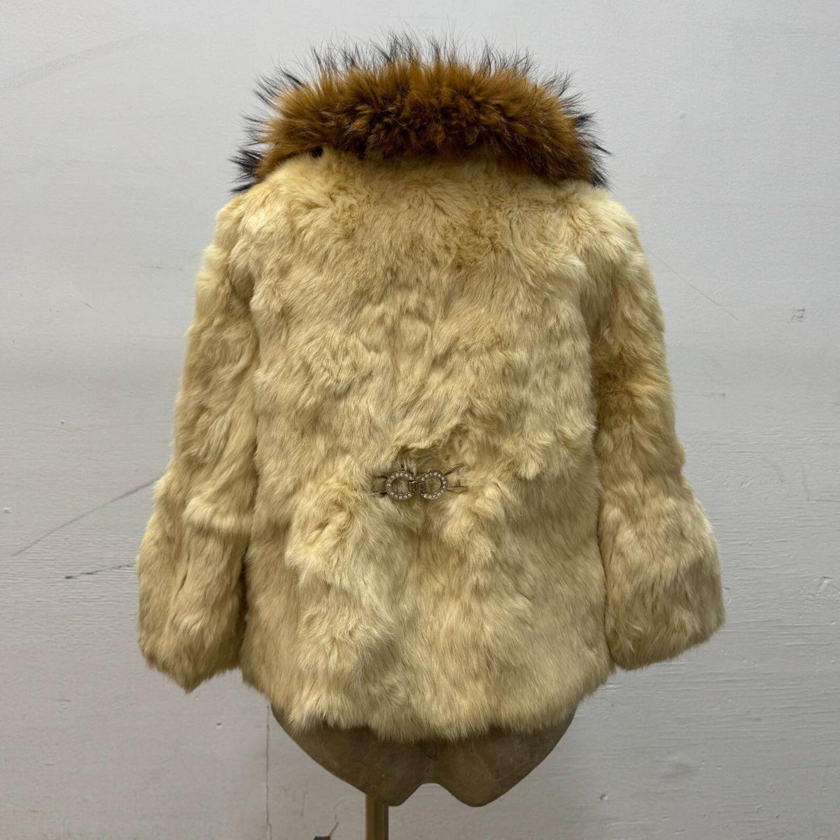 Vintage Rabbit & Raccoon Fur Rhinestone Buckle Jacket Coat
