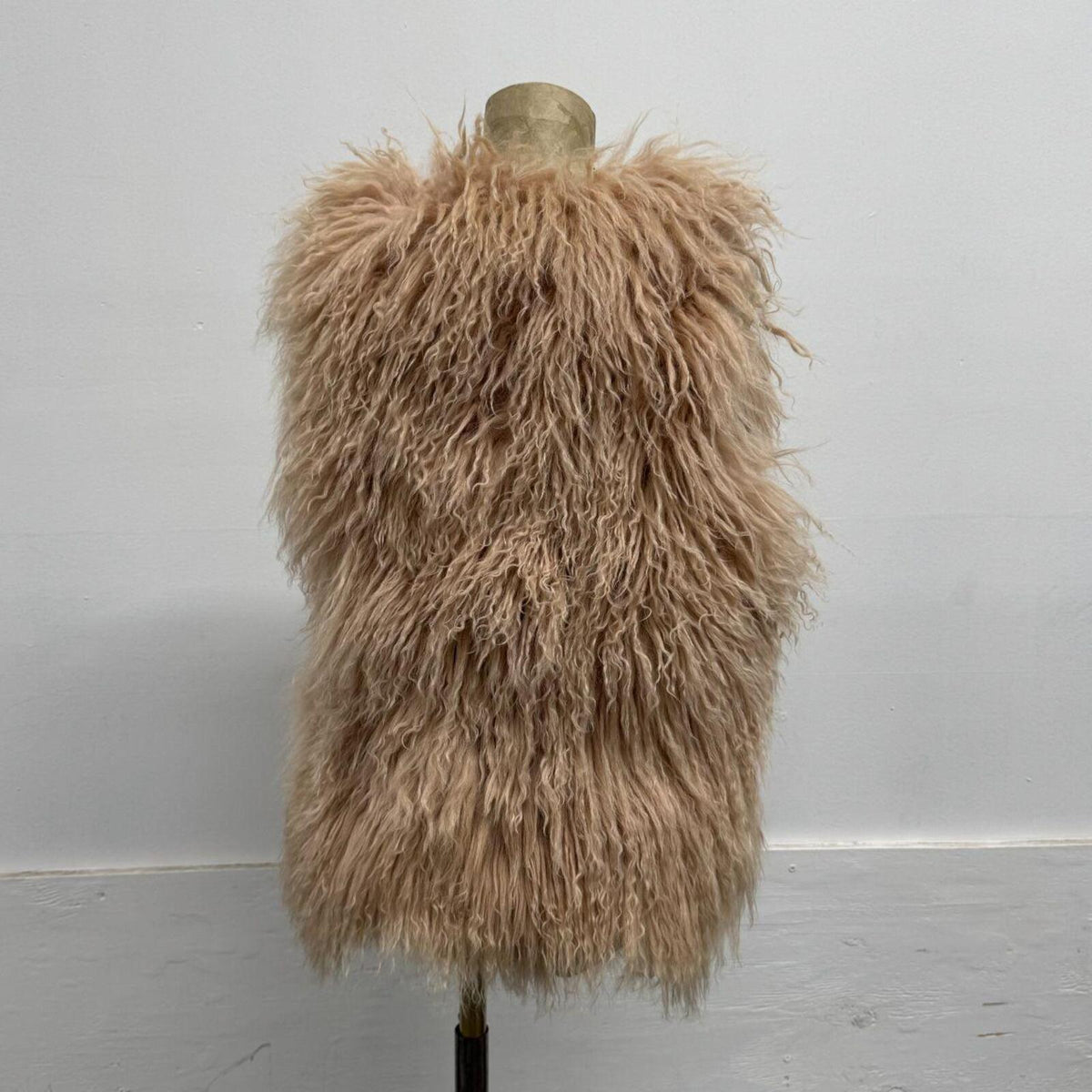 Vintage Mauve Pink Tan Mongolian Lamb Cropped Vest