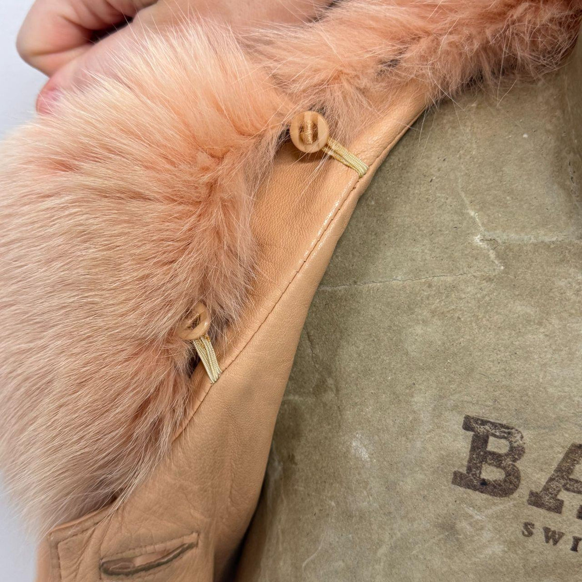 Vintage Y2K Peach Leather Afghan Trench Coat w Fox Fur Trim