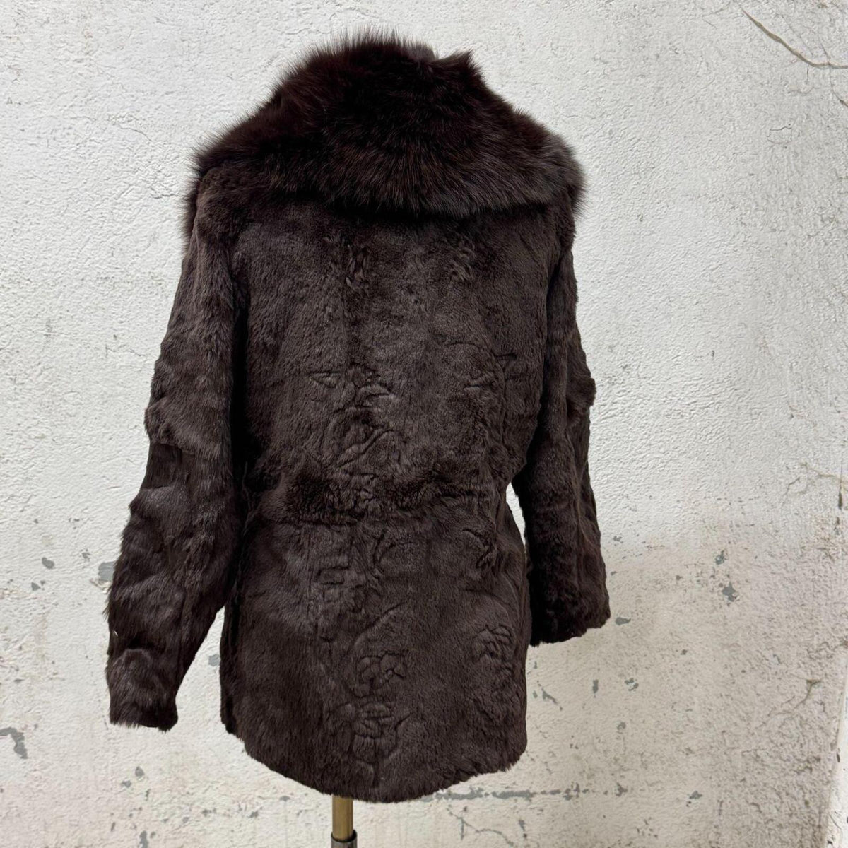 Vintage Brown Rabbit Fur Jacket with Fox Fur Trim Coat