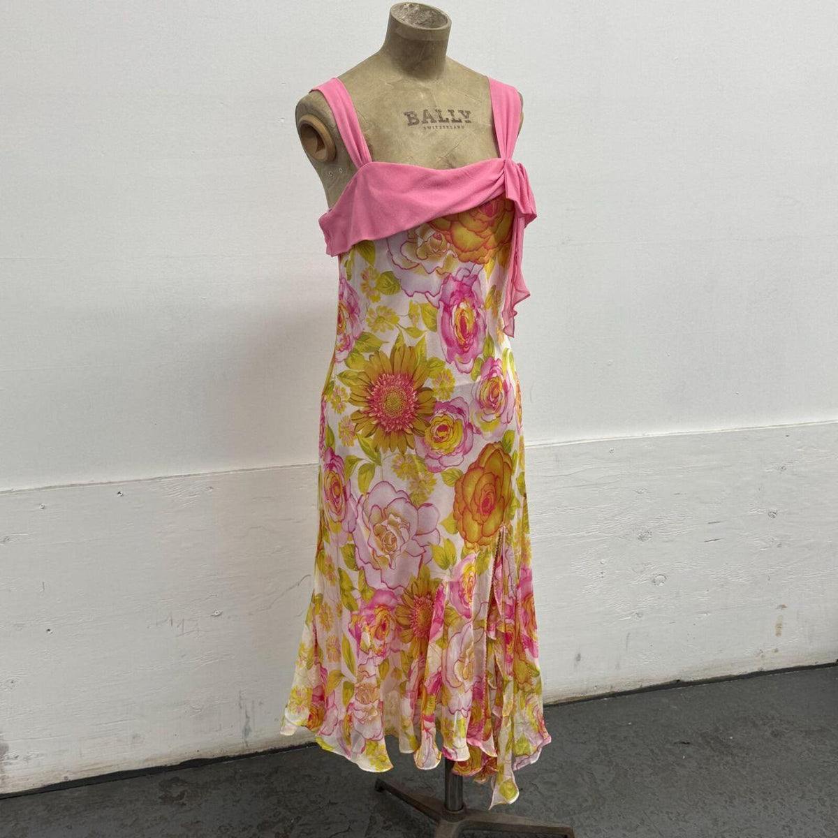Vintage Y2K Gemini Floral Silk Asymmetrical Fairy Dress Pink Beaded