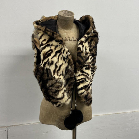Vintage Y2K Brown Hooded Dyed Rabbit Fur Vest