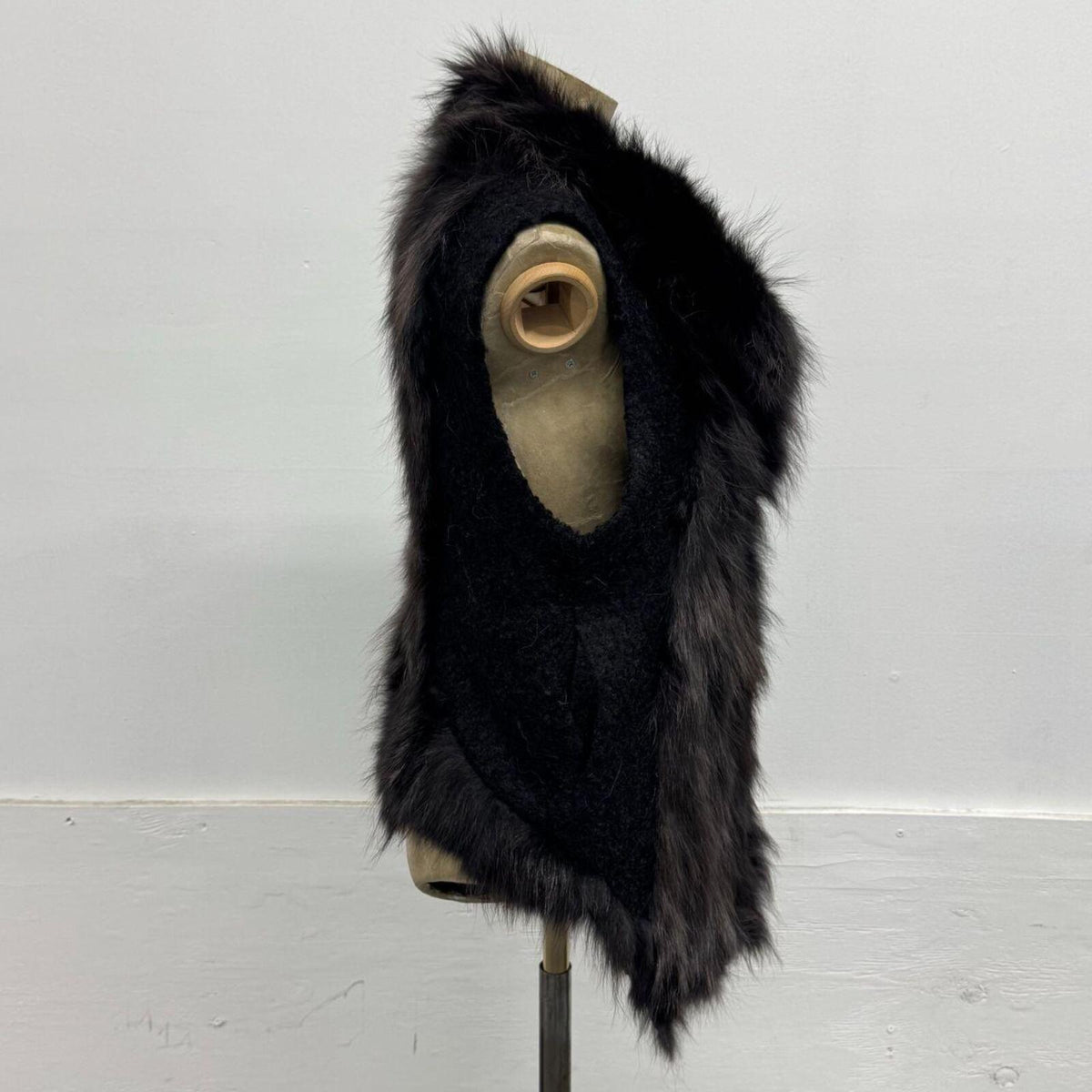 Vintage Black Fox Fur & Wool Blend Vest