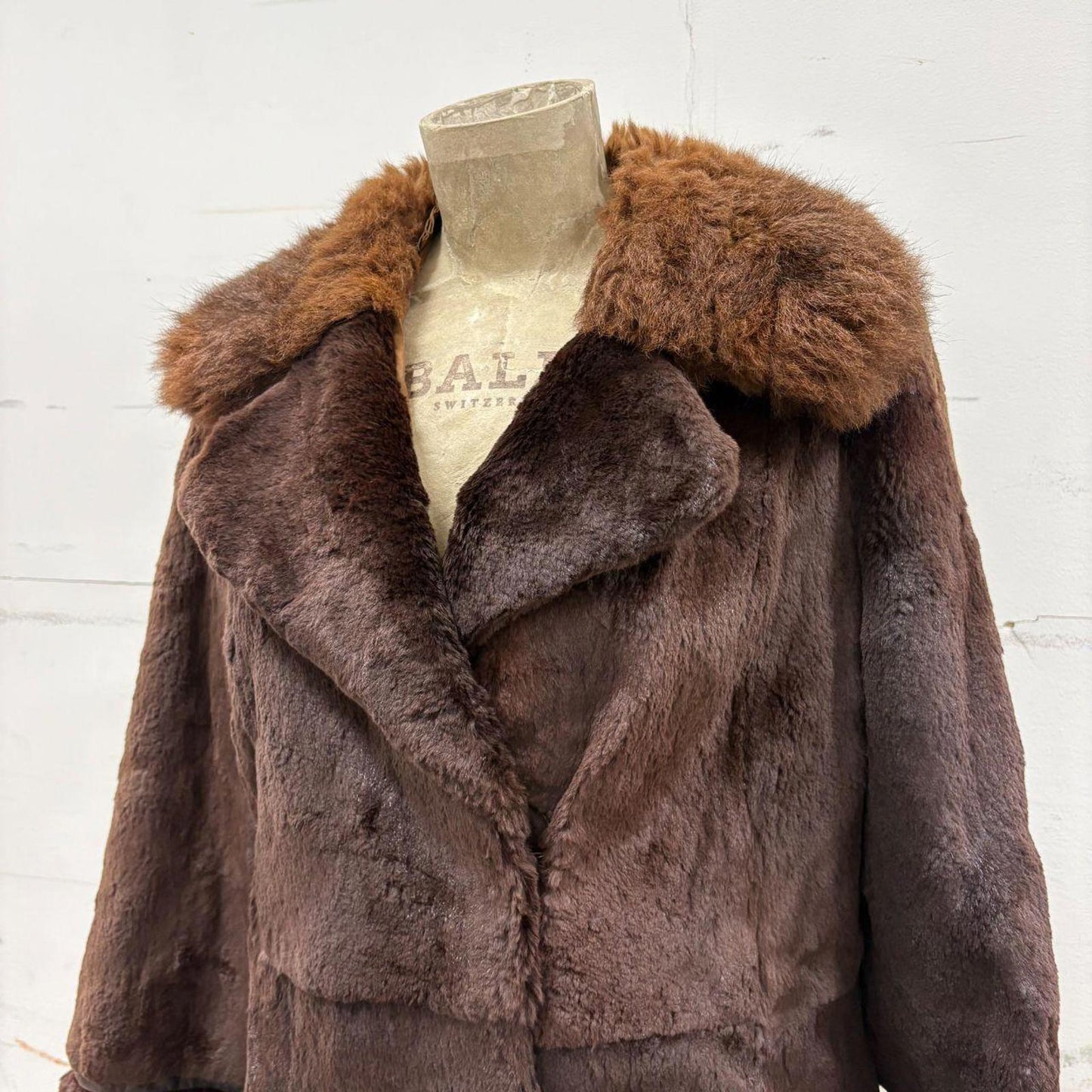Vintage Chocolate Brown Rabbit or Nutria Real Fur Coat