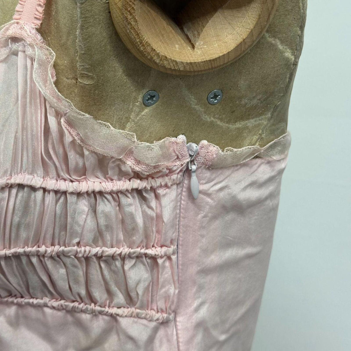 Vintage Y2K Pink 100% Silk Ruffle Mini Dress