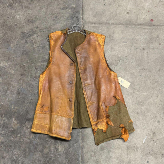 Vintage 60s 70s Leather Distressed Patchwork Western Film Costume Vest