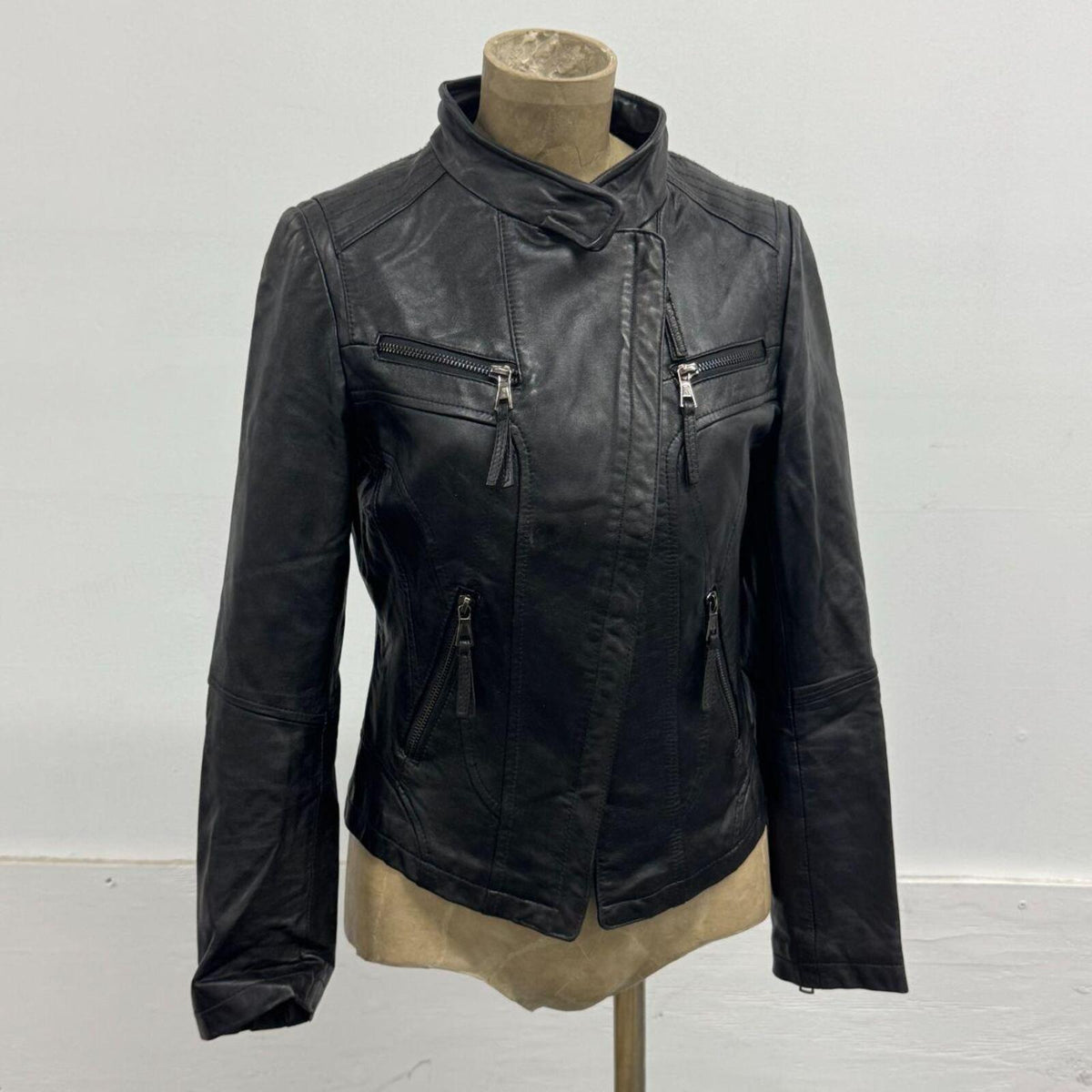 Vintage Black Lambskin Leather Moto Jacket
