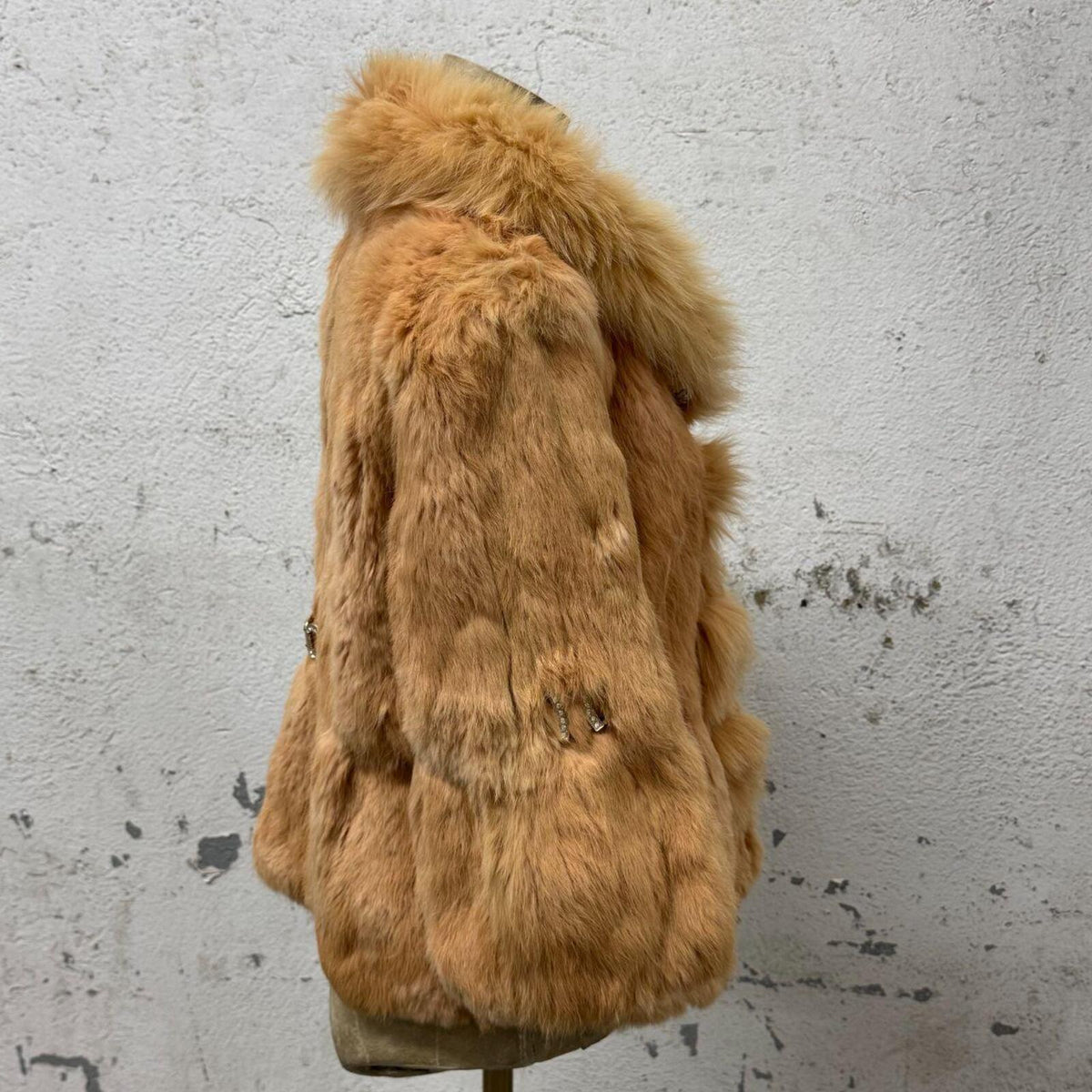Vintage Peach Rabbit Fur Jacket with Fox Fur Trim Coat