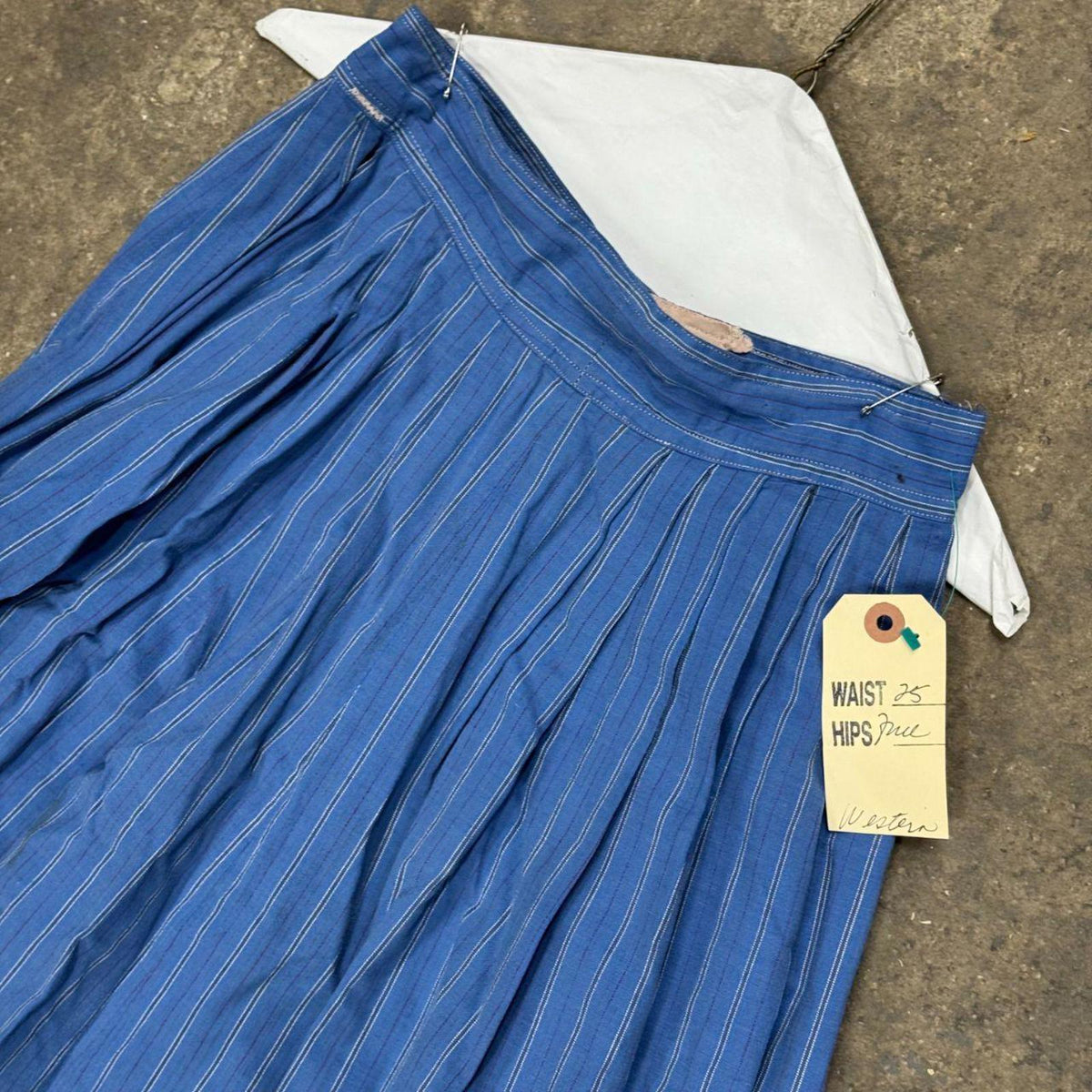 Vintage Film Costume 50s Does Victorian Western Style Prairie Skirt Blue Stripe