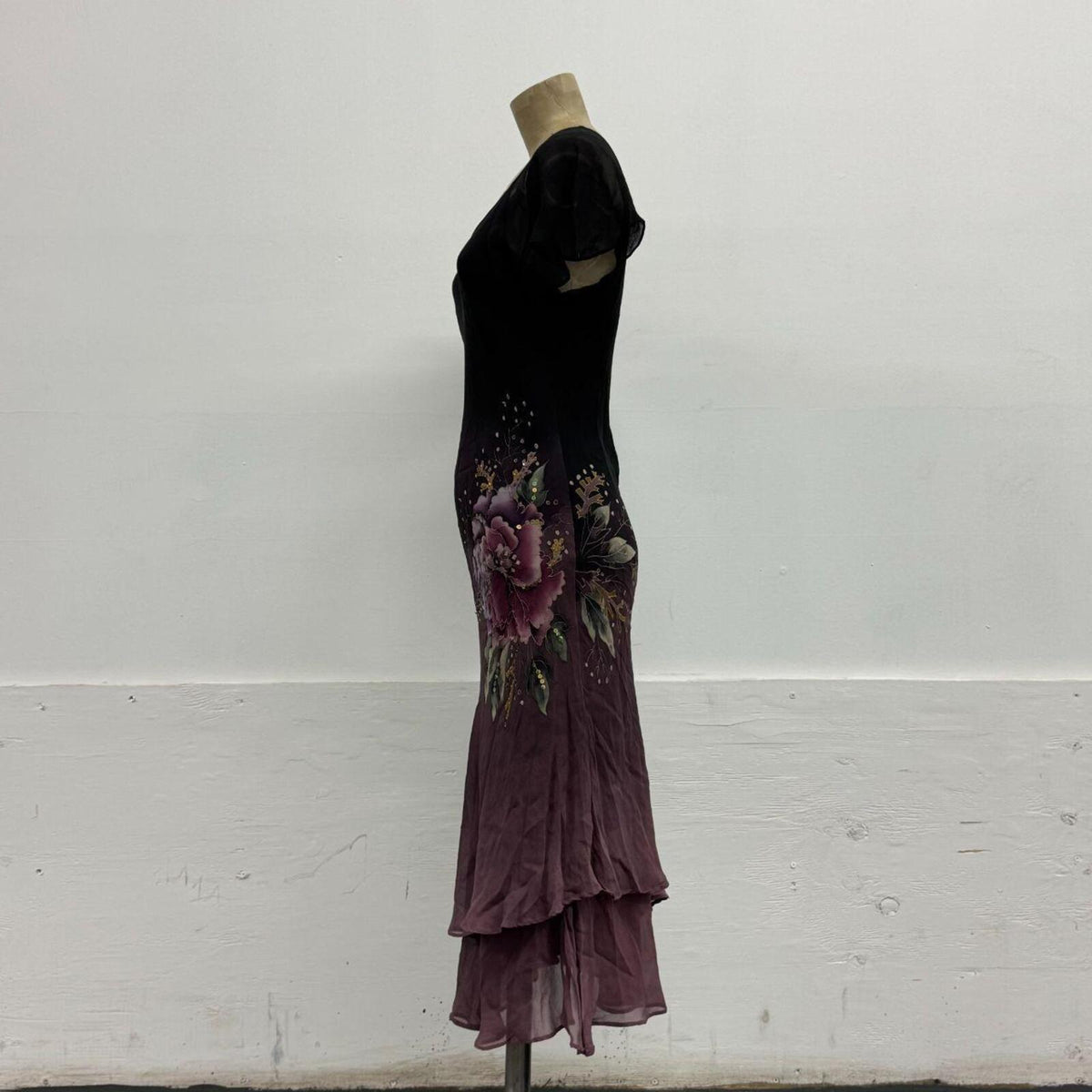 Vintage Noir & Aubergine Ombré Silk Beaded Embellished Gown