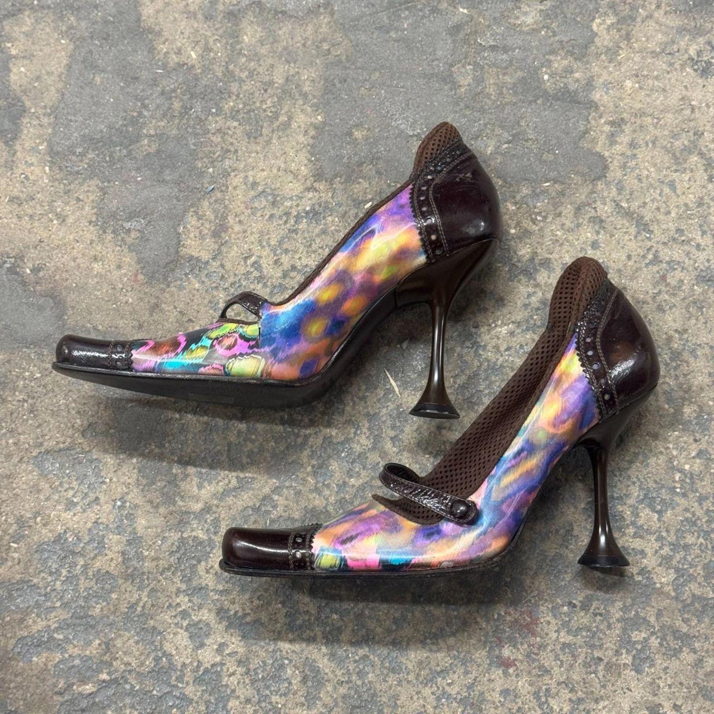 Archival Y2K Miu Miu Holographic Brogue Mary Jane Heels