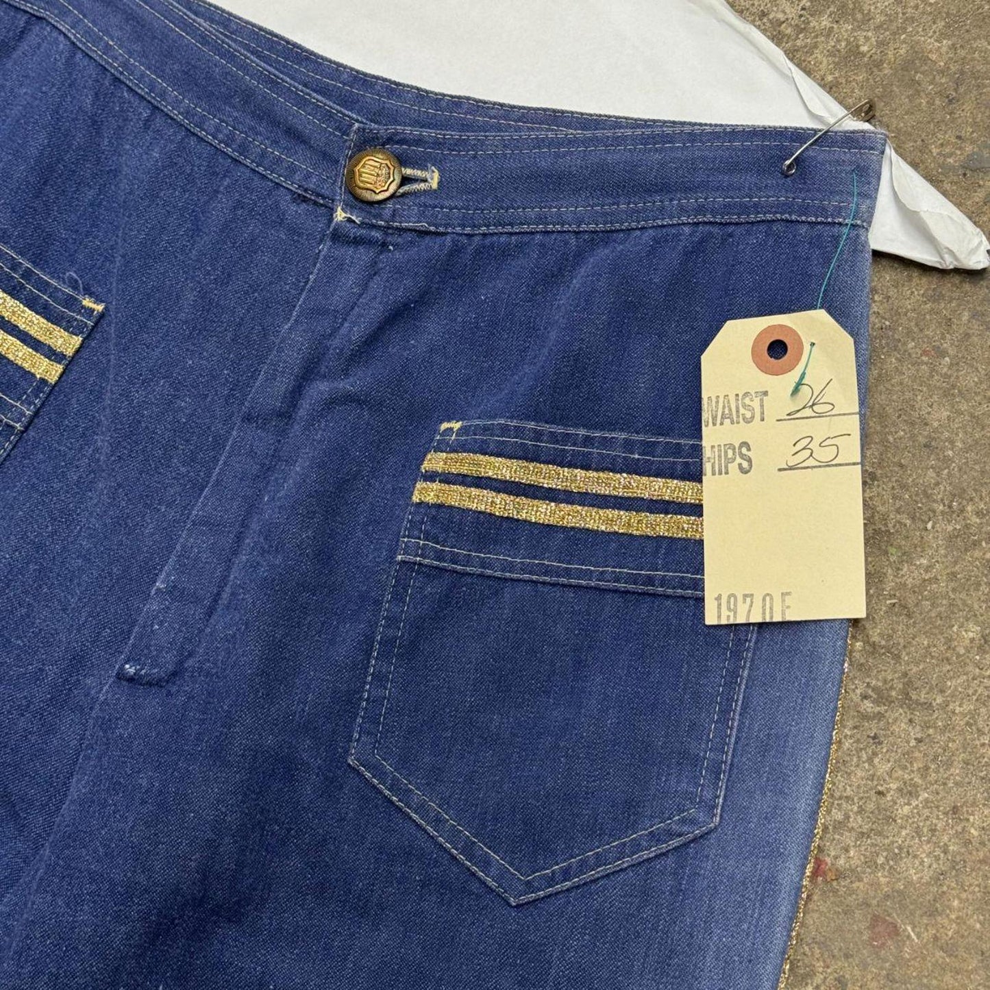 Vintage 70s Outrageous Metallic Panel Flare Jeans XS