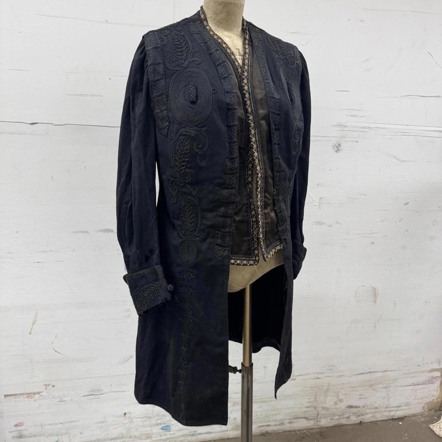 Antique Victorian Edwardian Black Frock Coat Soutache 1880s