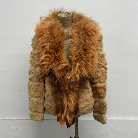 Vintage Y2K Gray Real Raccoon Fur Jacket Coat
