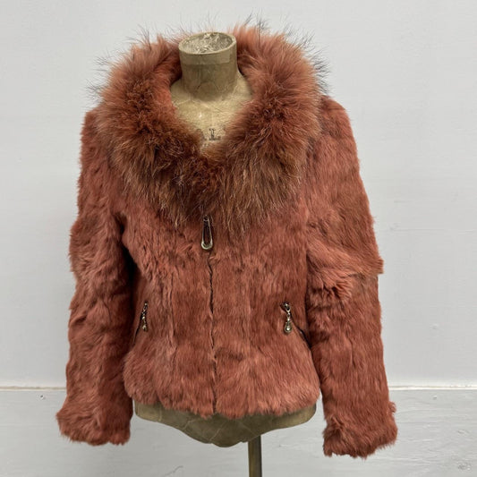 Vintage Y2K Grey Rabbit & Raccoon Fur Jacket Coat