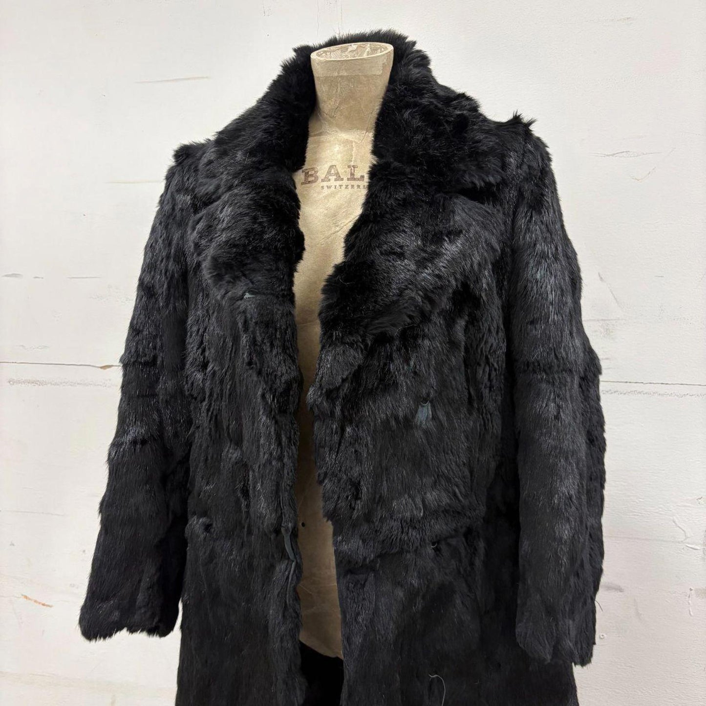 Vintage Black Rabbit Fur Longline Coat