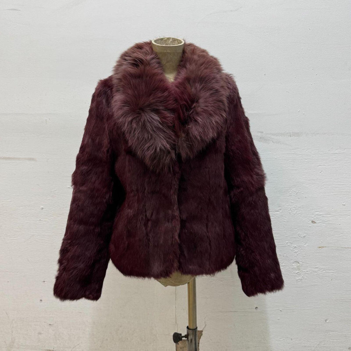 Vintage Burgundy Red Rabbit & Fox Fur Jacket Coat