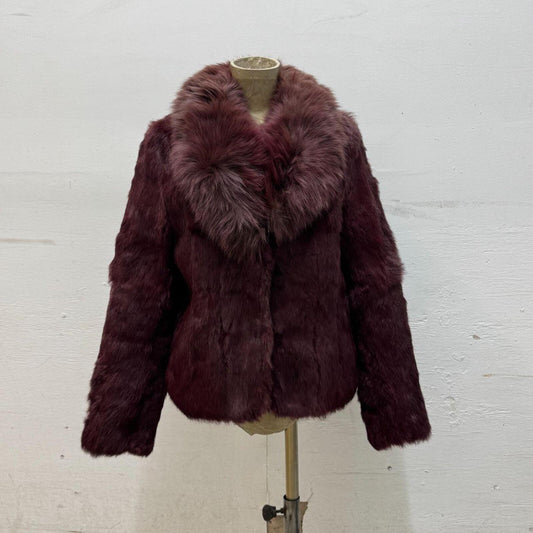 Vintage Burgundy Red Rabbit & Fox Fur Jacket Coat