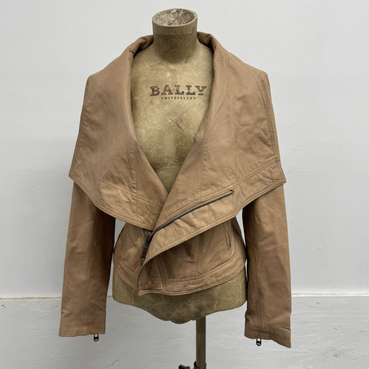 Vintage Tan Funnel Neck Asymmetric Avant Garde Leather Jacket