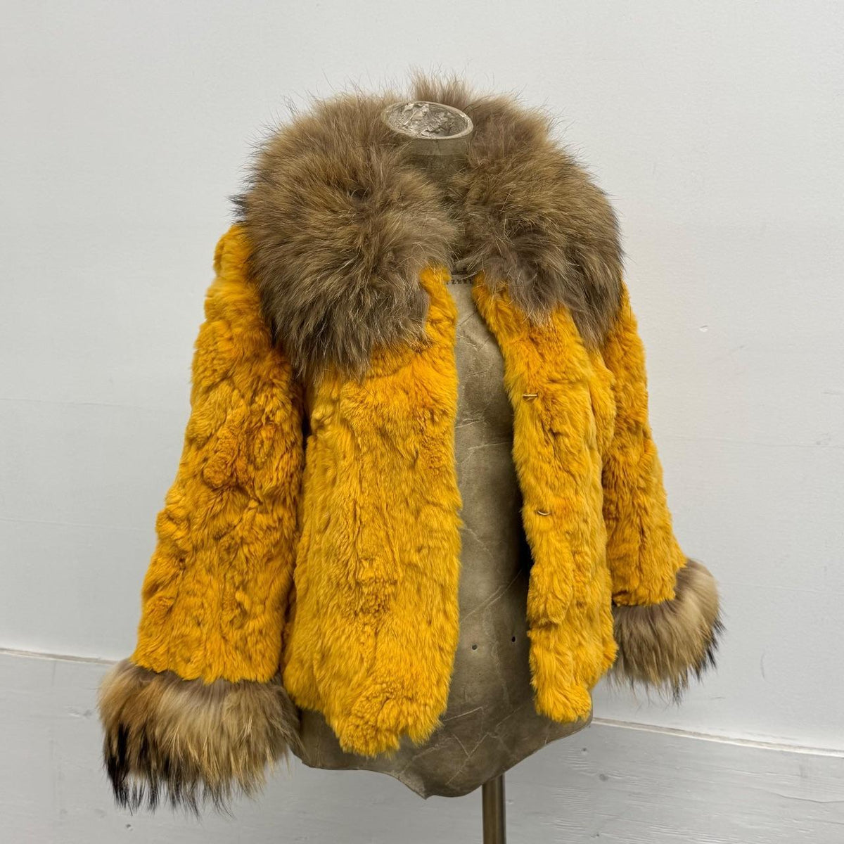 Vintage Y2K Gold Rabbit & Raccoon Fur Jacket Coat