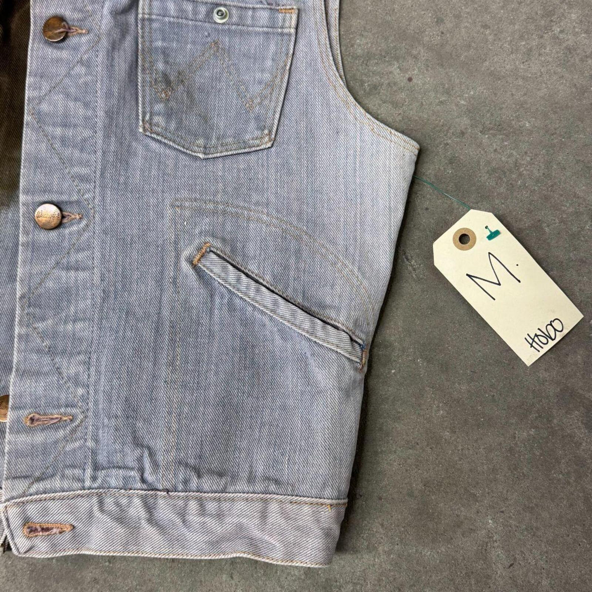 70s Vintage Oil-Stained Denim Vest M Faded Thrashed