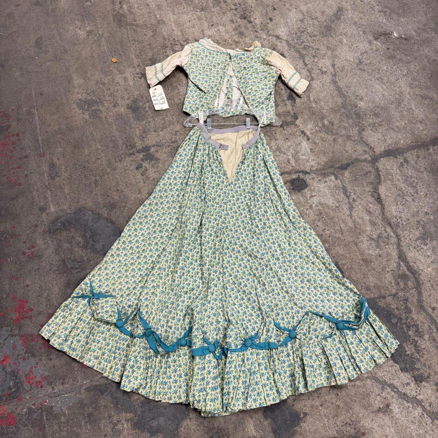 Vintage 40s does 1800s Victorian Blue 2pc Gown Prairie Dress Film Costume