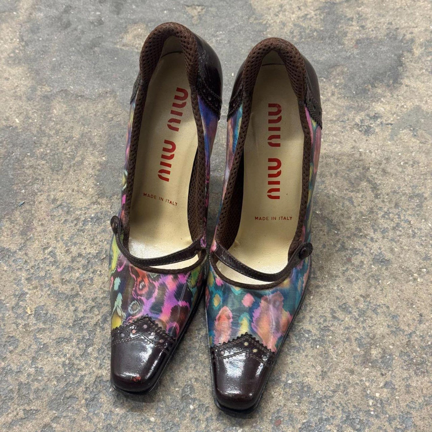 Archival Y2K Miu Miu Holographic Brogue Mary Jane Heels