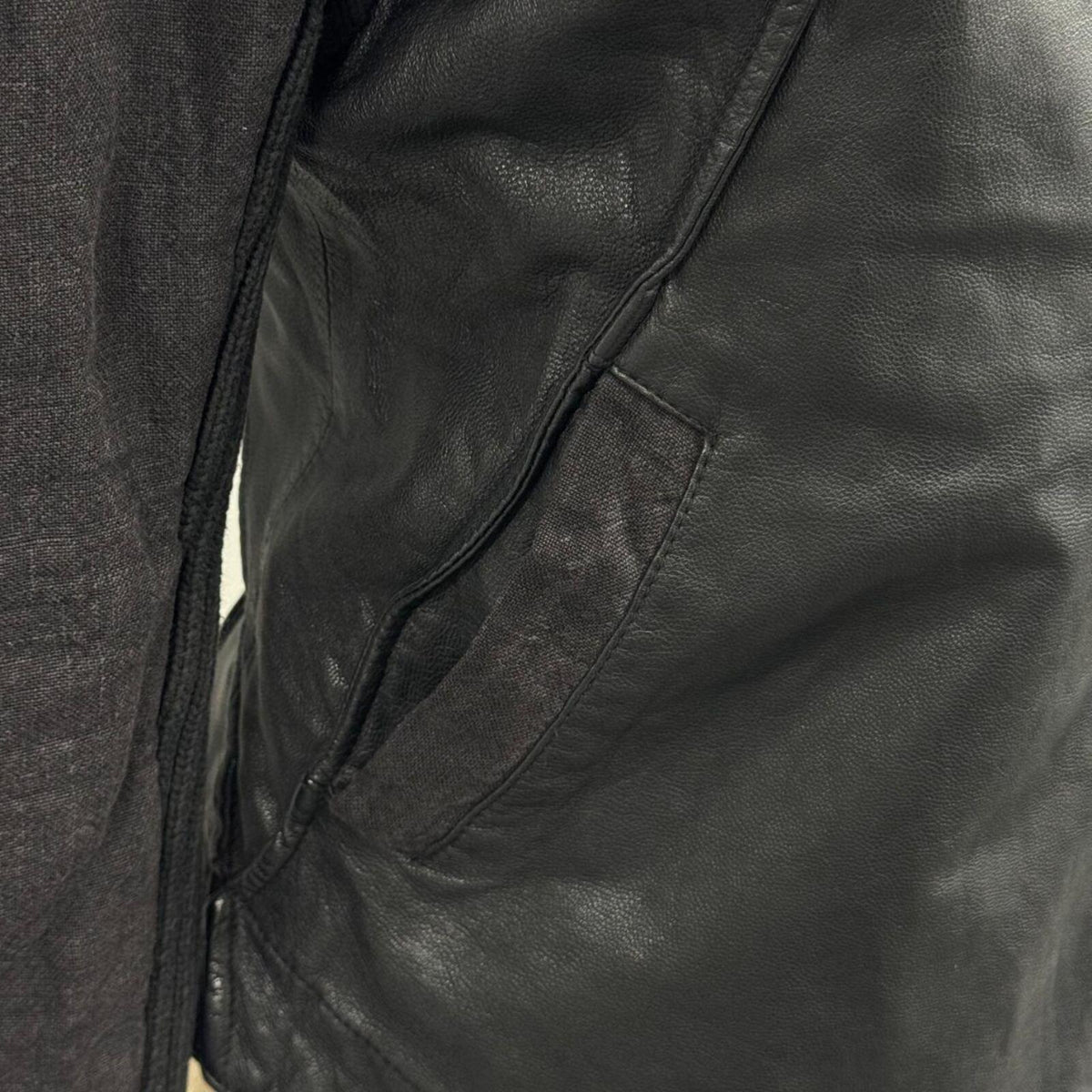 Vintage Black Funnel Neck Asymmetric Avant Garde Leather Jacket