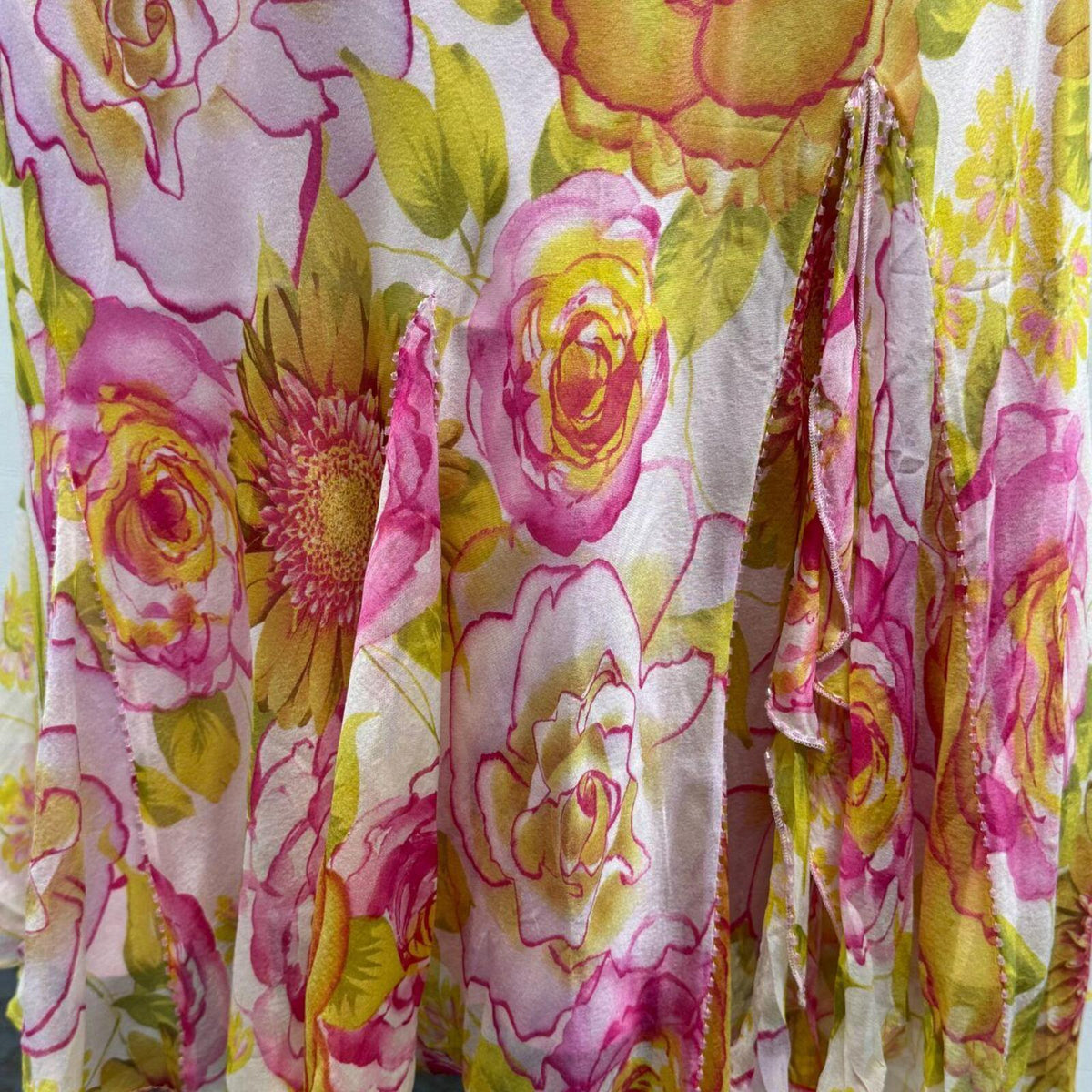 Vintage Y2K Gemini Floral Silk Asymmetrical Fairy Dress Pink Beaded