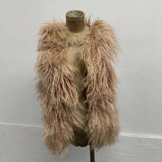 Vintage Mauve Pink Tan Mongolian Lamb Cropped Vest