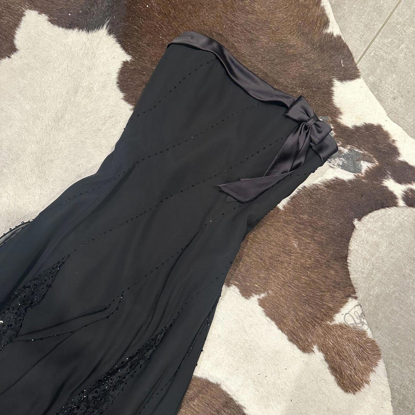 Destinations 100% Silk Beaded Black Y2k Vintage Strapless Gown