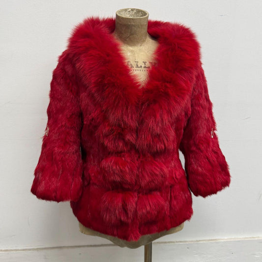Vintage Y2K Red Rabbit & Fox Fur Jacket Coat