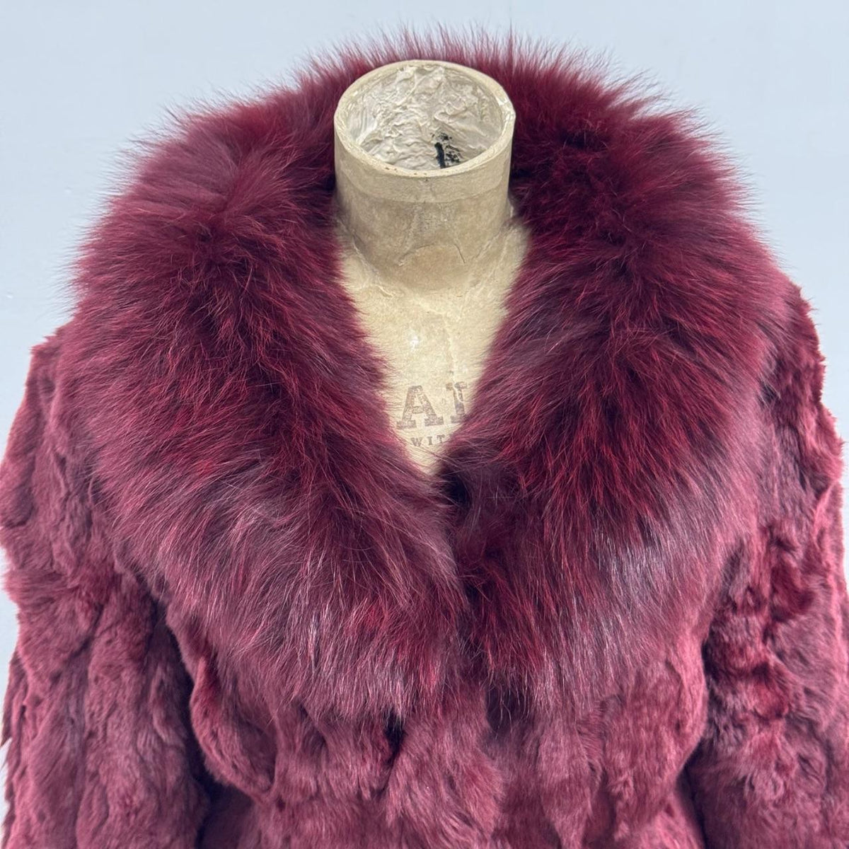 Vintage Y2K Burgundy Red Rabbit & Fox Fur Jacket Coat